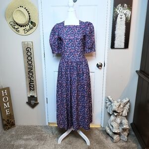LAURA ASHLEY Vintage Prairie Floral  Cottagecore Pleated Dress US 8